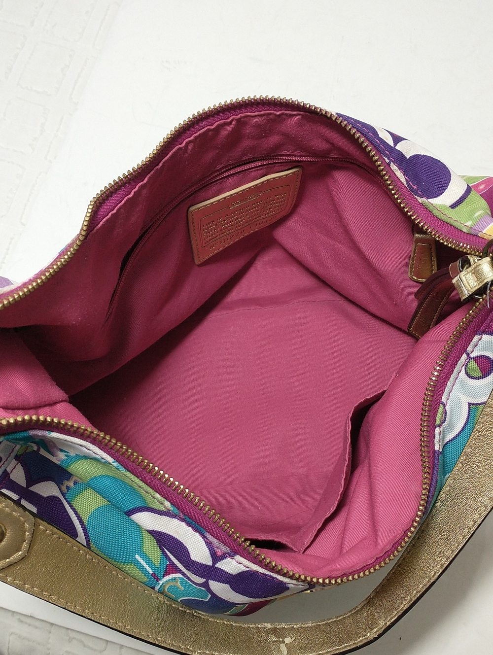 Y2K Coach Poppy Multicolor Graffiti Signature Hobo, Satchel, Pink/White, Retro